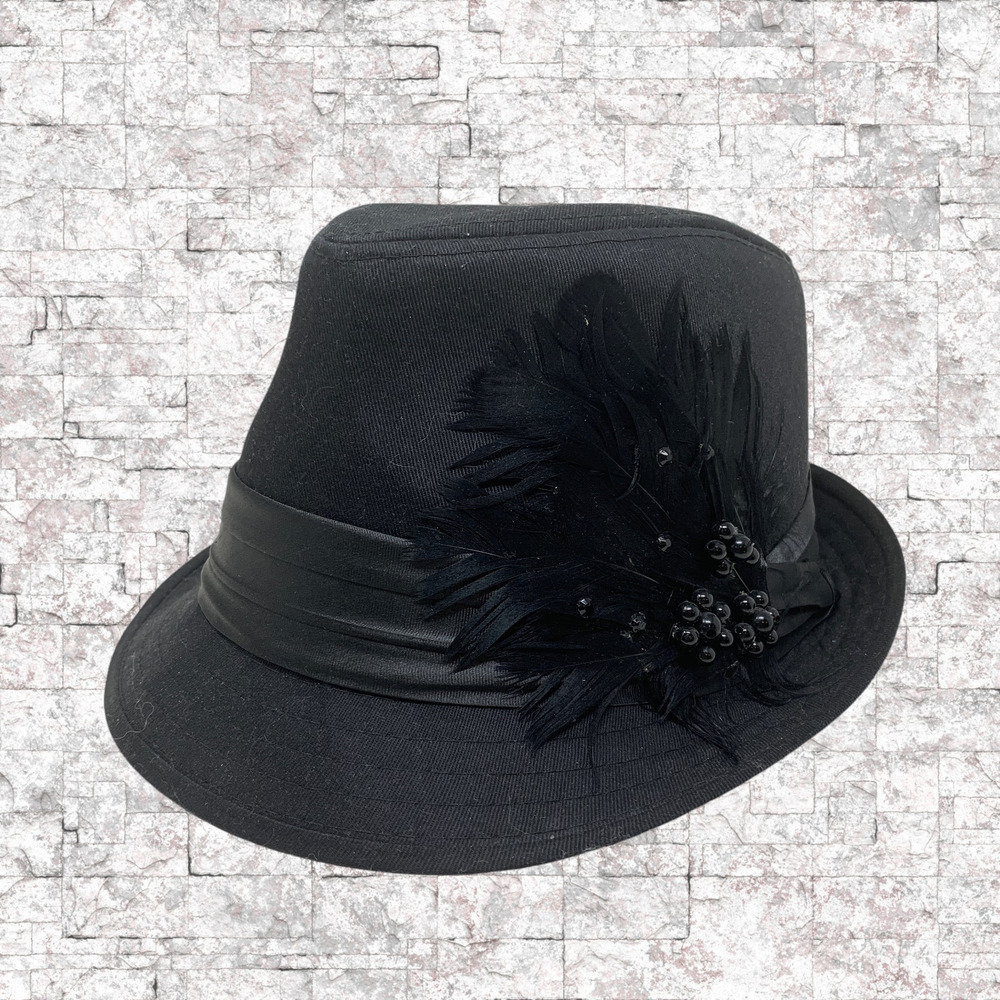 Black Fedora Gangster Hat Trilby Cuban Cotton Blend Hip Hop Feather Band Cap